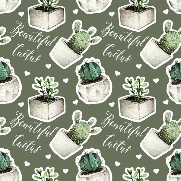 Cactus en pots, Aquarelle illustration — Photo