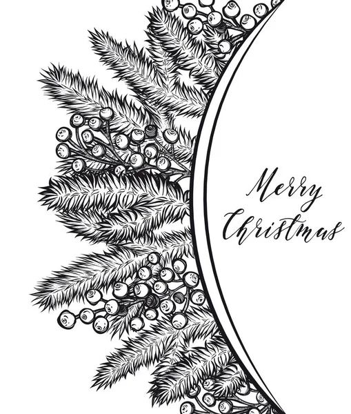 メリークリスマスベクトルイラスト スプルースの枝 ミステリーベリー Tシャツのプリント 手作り あなたのためのカード 背景ホワイト — ストックベクタ