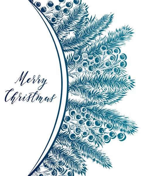 Καλά Χριστούγεννα. Εικονογράφηση διάνυσμα, κλαδιά ερυθρελάτης, μούρα γκι, εκτυπώσεις σε T-shirts, χειροποίητα, κάρτα για σας, λευκό φόντο. μπλε χρώματα — Διανυσματικό Αρχείο