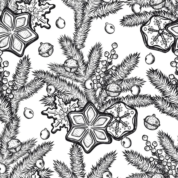 Καλά Χριστούγεννα Εικονογράφηση Διάνυσμα Κλαδιά Ερυθρελάτης Μπισκότα Τζίντζερ Καμπάνες Χειροποίητα — Διανυσματικό Αρχείο