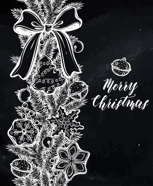 Καλά Χριστούγεννα Εικονογράφηση Διάνυσμα Κλαδιά Ερυθρελάτης Μπισκότα Τζίντζερ Καμπάνες Εκτυπώσεις — Διανυσματικό Αρχείο