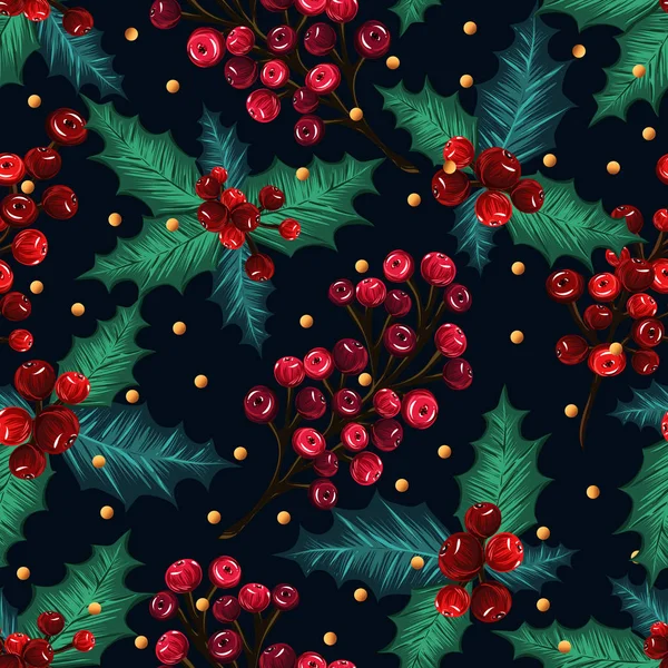 Joyeux Noël Illustration Vectorielle Branches Épinette Baies Gui Fait Main — Image vectorielle