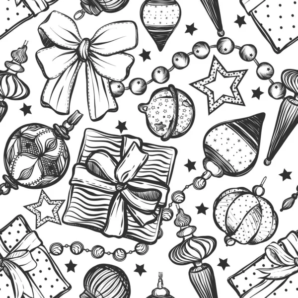 Ευτυχισμένο Νέο Έτος Εικονογράφηση Διάνυσμα Χριστουγεννιάτικο Δέντρο Παιχνίδι Γιρλάντες Δώρα — Διανυσματικό Αρχείο