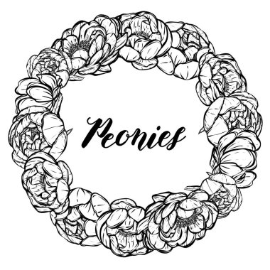 Vektör çizimi. Şakayıkların çiçek dekoru. El yapımı, tişörtlerdeki parmak izleri, arka plan beyazı. Kart sana, çelenk.