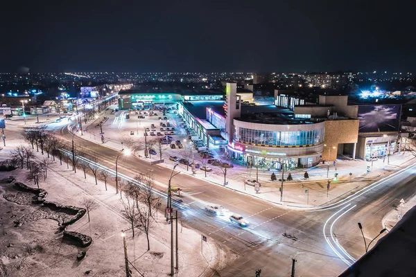 Night city antenn på vintern — Stockfoto