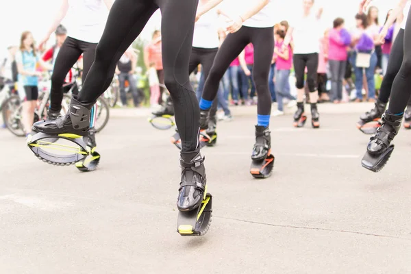 Legs kangoo jumping outdoors — Stock Photo, Image