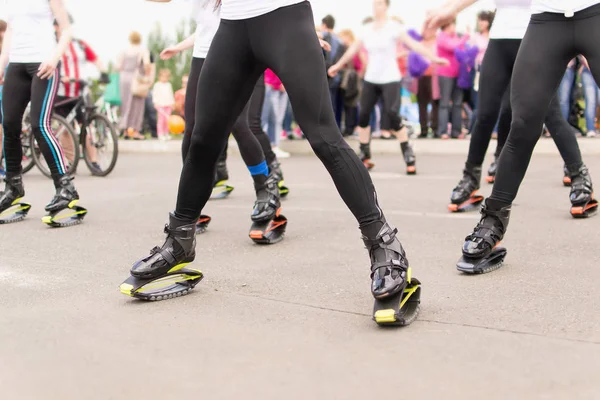 Legs kangoo jumping outdoors — Stock Photo, Image