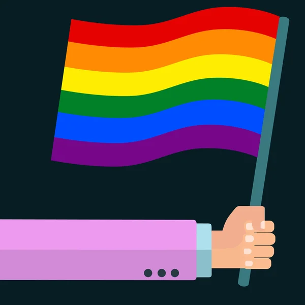 Тримає гей веселковий прапор — стоковий вектор
