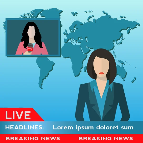 Female journalist live news coverage — Stock Vector