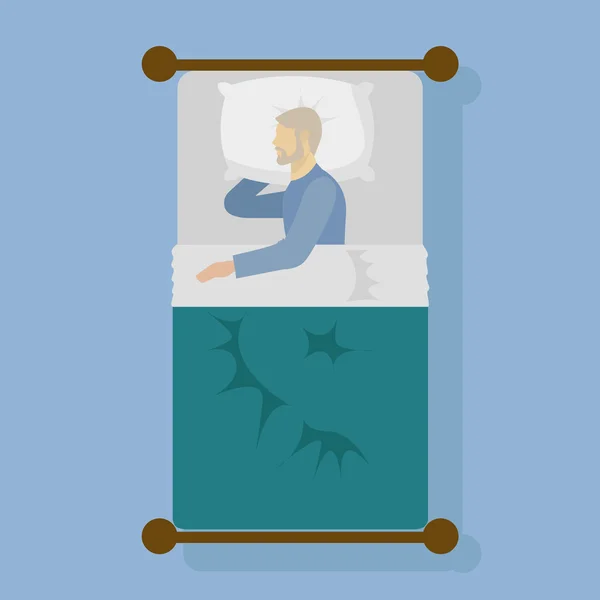 Hombre durmiendo en la cama — Vector de stock