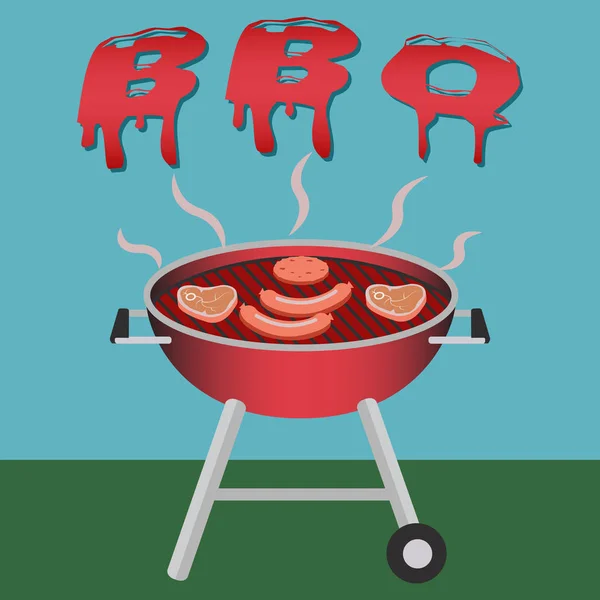 Barbecue grill a steak — Stock Vector
