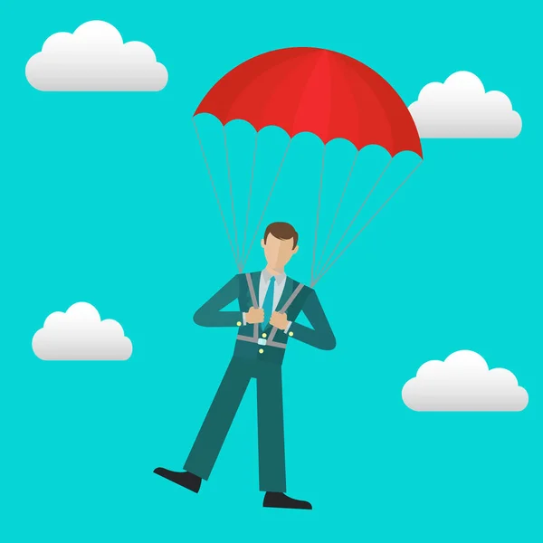 Empresário com paraquedas no céu — Vetor de Stock
