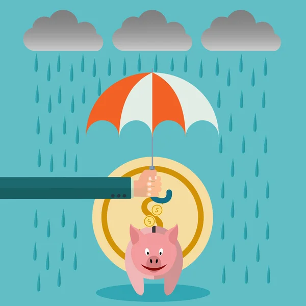 Biznesmen z parasolem, chroniąc jego Skarbonka — Wektor stockowy