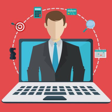 Dijital iş görevlisi bir laptop, webinar vektör kavramı