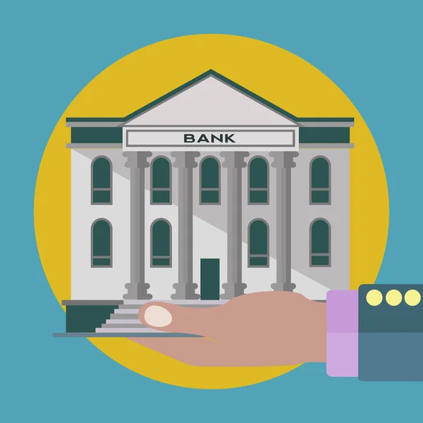 Banco en mano, concepto de inversión y préstamo — Vector de stock