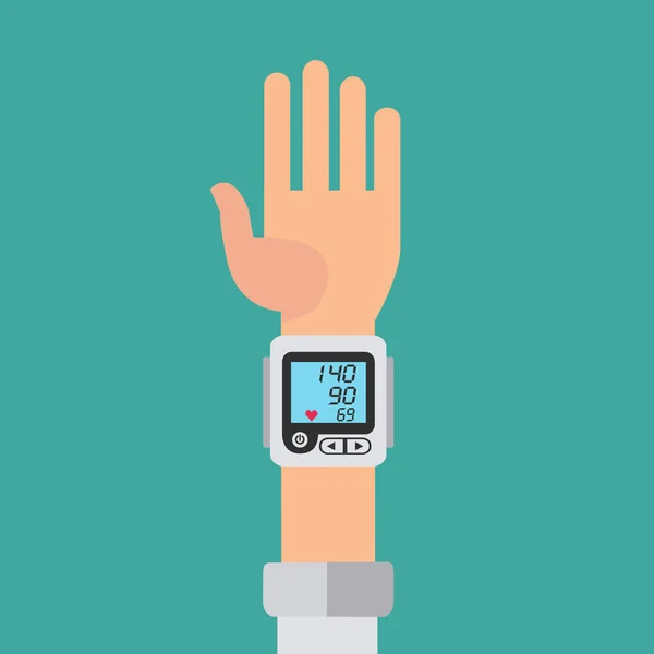 Handgelenksmanschette Blutdruckmessgerät, digitales Gerät zur Messung des Blutdruckvektorkonzepts — Stockvektor