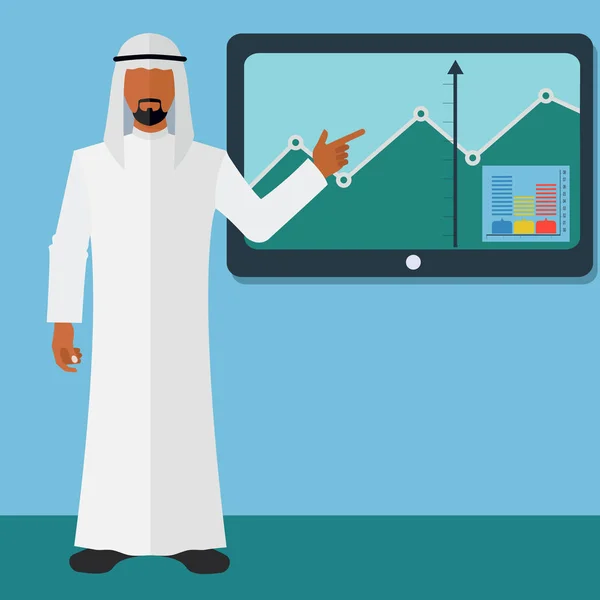 Arabský obchodník obchodní prezentace na televizní obrazovky vektorové ilustrace Stock Vektory