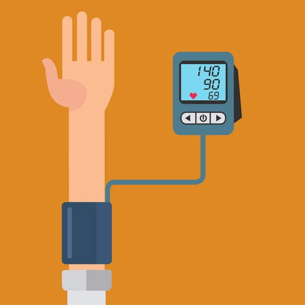Цифровий пристрій для вимірювання кров'яного тиску, сфінгометрів, концепції вектора високого кров'яного тиску Стокова Ілюстрація