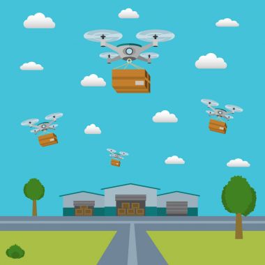 Ambar vektör çizim gelen paketleri alarak teslimat uçağı