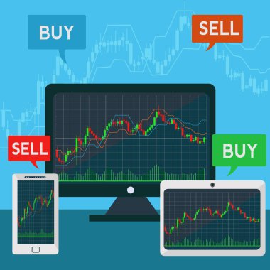 Japon mum grafik bir dizüstü bilgisayar üzerinde Ticaret Forex, vektör grafik tablet ve smartphone