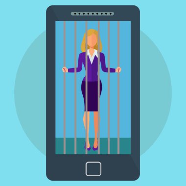 Cep telefonu ve sosyal medya bağımlılığı kadın tutuklu vektör kavramı
