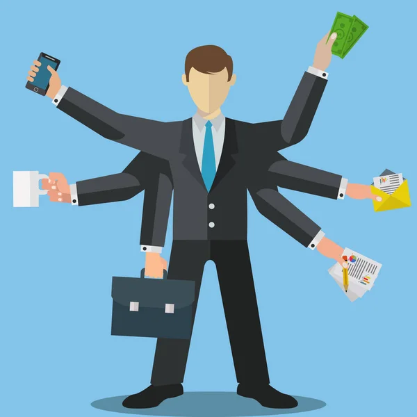 Illustrazione vettoriale multitasking abile uomo d'affari — Vettoriale Stock
