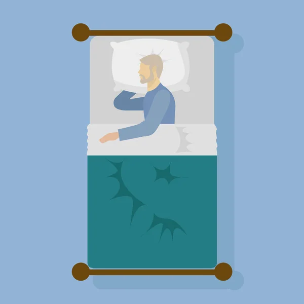 Hombre durmiendo en la cama vector ilustración — Vector de stock