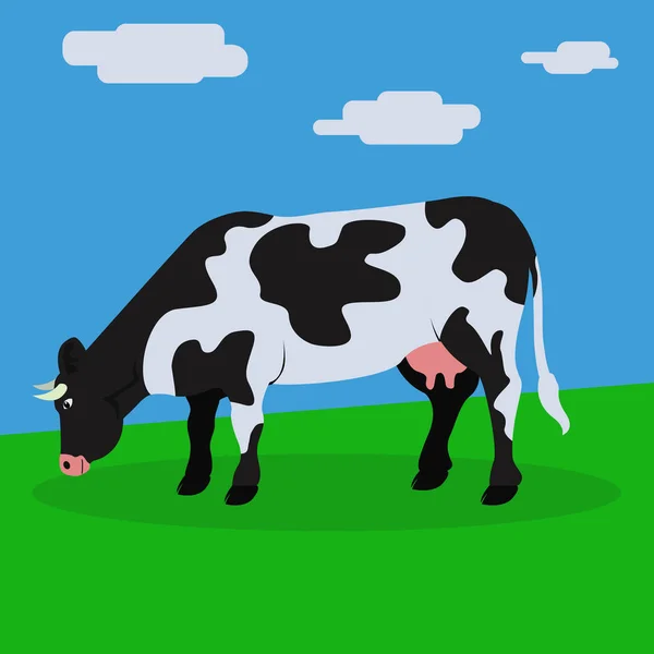 Vaca pastando en la ilustración vector hierba — Vector de stock