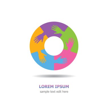 Beş organizasyon işbirliği renkli simge logo Amerika. Beş ortaklık tutuşup birlikte dostluk, ekip çalışması, ağ ve iş için bir daire içinde.