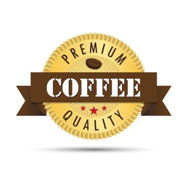 Kahve premium kalite altın rozet simge logo vektör grafik tasarım