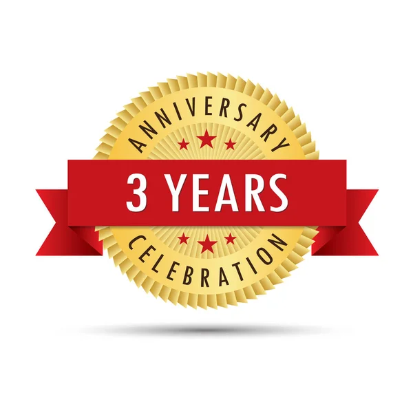 Three Years Anniversary Third Anniversary Celebration Gold Badge Icon Logo — Stock Vector