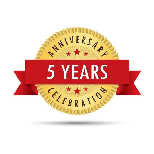 Five Years Anniversary Fifth Anniversary Celebration Gold Badge Icon Logo — Stock Vector