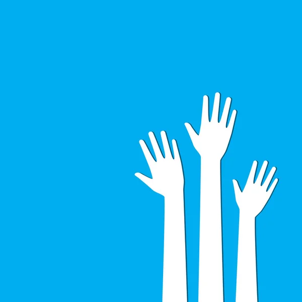 Mavi Zemin Üzerine Beyaz Ellerini Seçim Arka Plan Gönüllü Arka — Stok Vektör