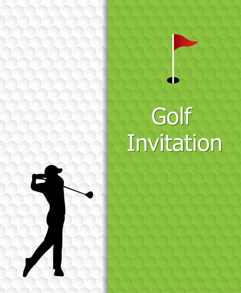 Golf turnuva davet grafik tasarım. Golf yeşil, desen doku bayrak ve delik golf topu. Ve asian golfçü sallanan.