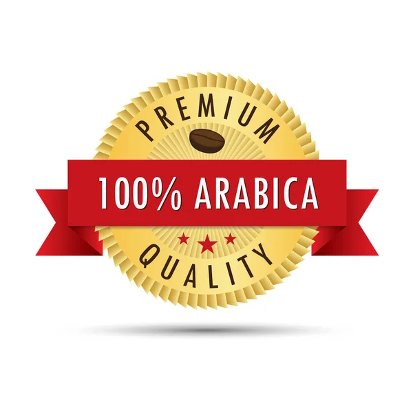 One Hundred Percent Arabica Coffee Premium Quality Gold Badge Icon — Stock Vector