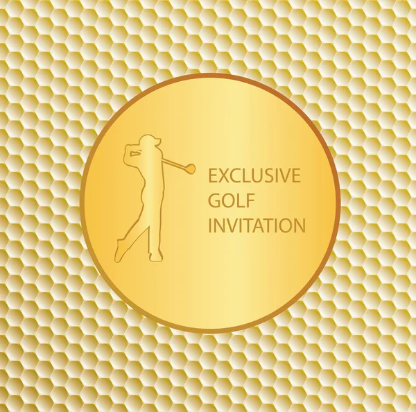 Gold Exclusive Golf Torneo Invitación Diseño Gráfico Golfista Balanceo Textura — Archivo Imágenes Vectoriales