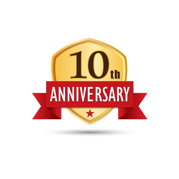 Décimo Anos Aniversário Celebração Emblema Ouro Ícone Logotipo Vetor Design —  Vetores de Stock