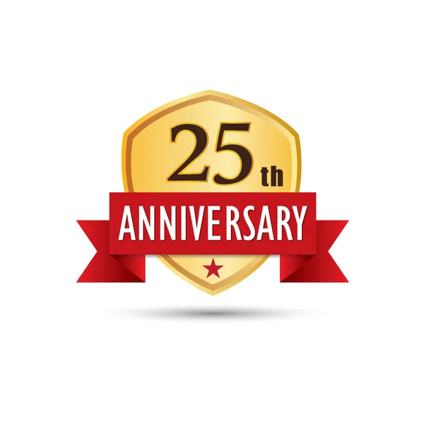 Veinticinco Años Aniversario Celebración Insignia Oro Icono Logotipo Vector Gráfico — Archivo Imágenes Vectoriales
