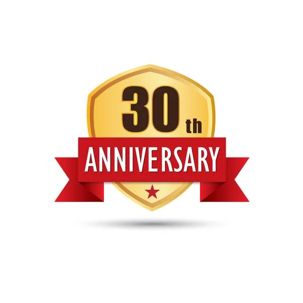 Trinta Anos Celebração Aniversário Ouro Emblema Ícone Logotipo Vetor Design —  Vetores de Stock