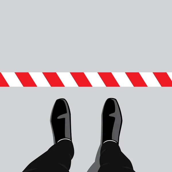 Zapatos Negros Pie Línea Rojo Blanca Cruces Línea Está Prohibido — Vector de stock