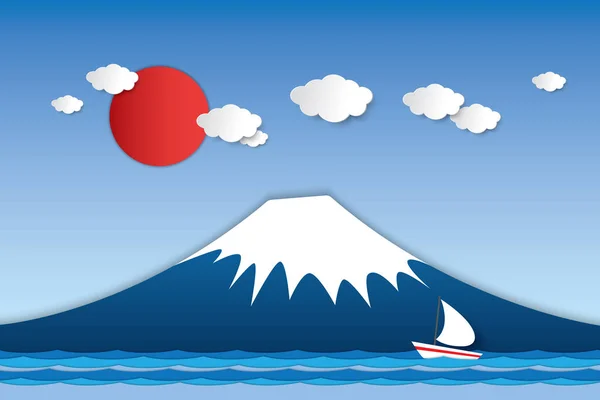 Diseño Vectores Arte Papel Montaña Del Volcán Fuji Japón Con — Archivo Imágenes Vectoriales