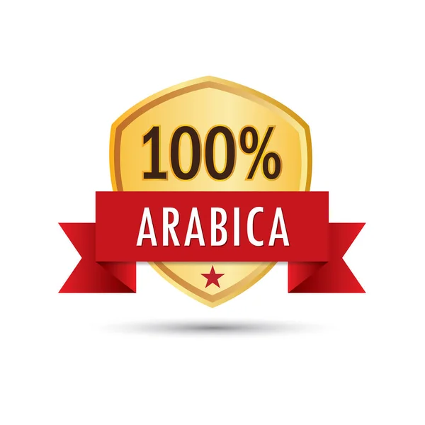 One Hundred Percent Arabica Coffee Gold Badge Icon Logo Vector — Stock Vector