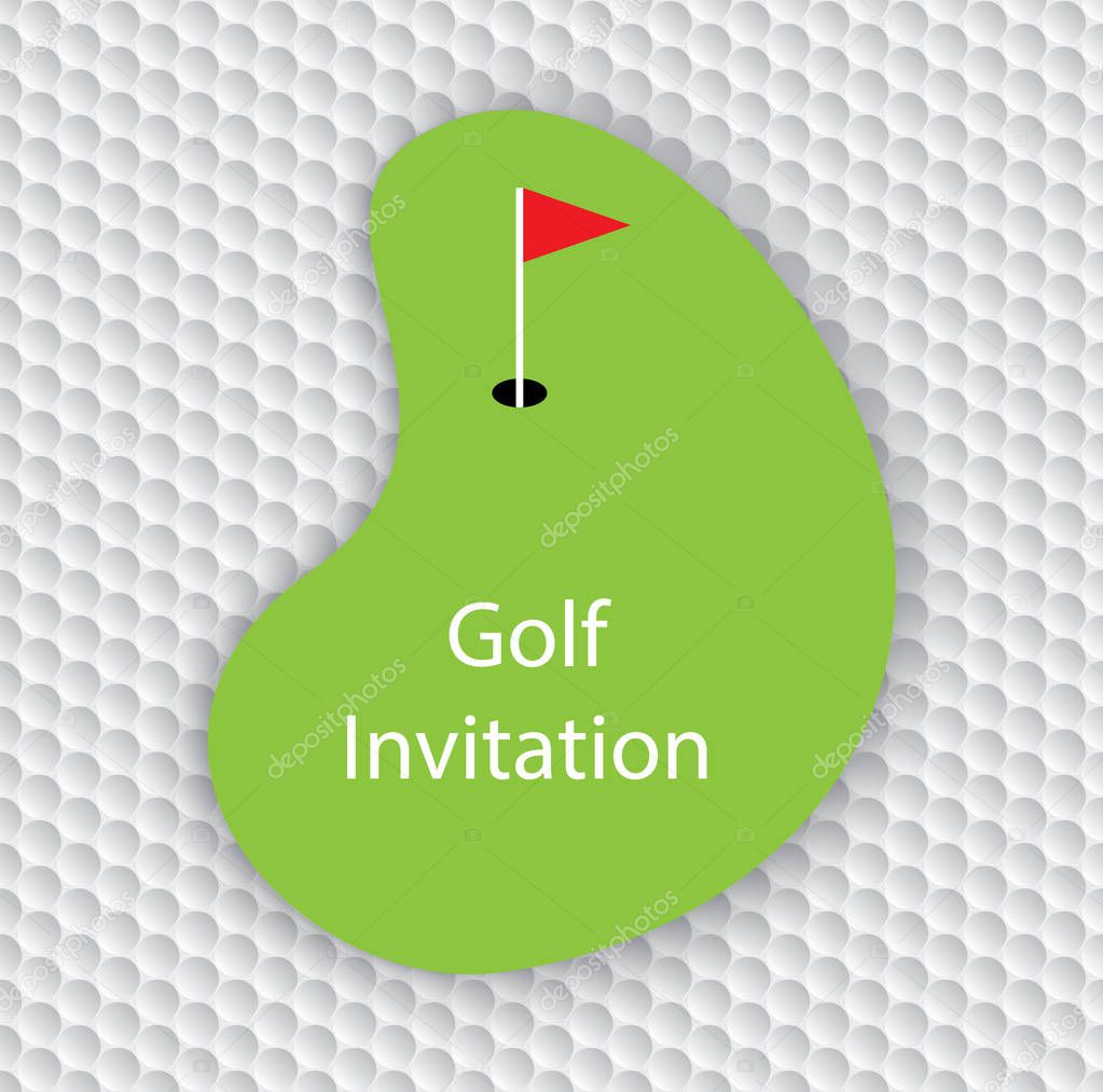 Golf invitation flyer card. Golf green with copyspace on golf ball seamless pattern.