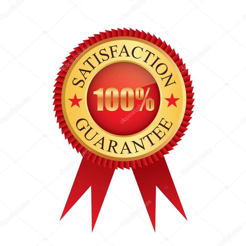 One hundred percent satisfaction guarantee gold badge icon logo vector graphic design