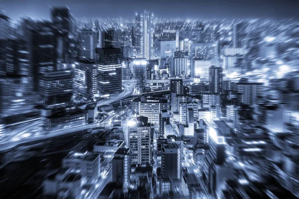 Abstract Zoom Night Scene Cityscape Osaka Japan Black White Filter — Stock Photo, Image