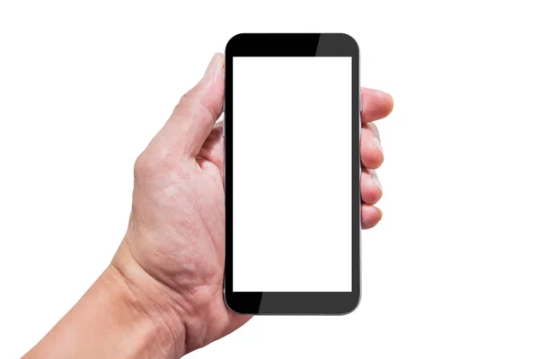 Geïsoleerde Hand Bedrijf Slimme Telefoon Witte Lege Touchscreen Smartphone — Stockfoto