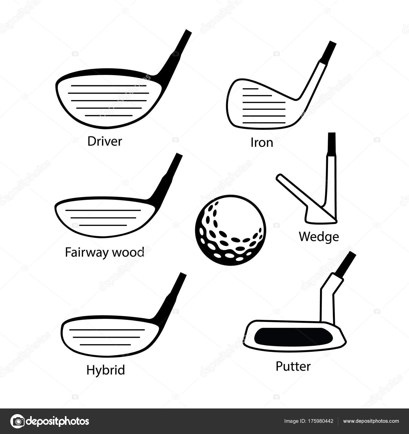 Set Golf Club Icons Graphic Design Including Driver Fairway Wood 
