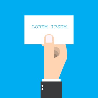 Beyaz boş iş adı kartı elinde tutan ve ileri veren işadamı.