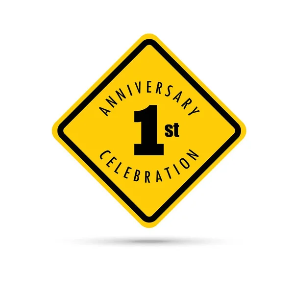 First Anniversary Celebration Yellow Road Sign Icon Logo Vector Graphic — Stock Vector