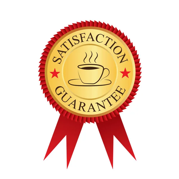 Coffee Premium Quality Satisfaction Guarantee Gold Badge Icon Logo Vector — Stock Vector